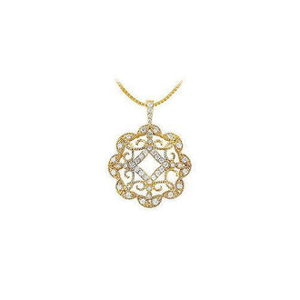 Diamond Floral Circle Pendant : 14K Yellow Gold - 0.50 CT Diamonds