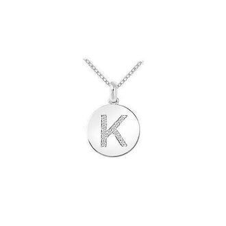 Diamond Disc Initial K Pendant : 14K White Gold - 0.15 CT Diamonds