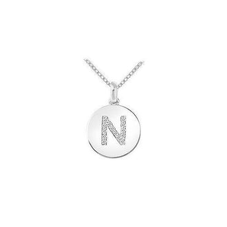 Diamond Disc Initial N Pendant : 14K White Gold - 0.15 CT Diamonds