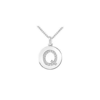 Diamond Disc Initial Q Pendant : 14K White Gold - 0.20 CT Diamonds