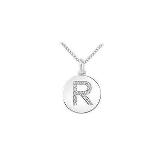 Diamond Disc Initial R Pendant : 14K White Gold - 0.20 CT Diamonds