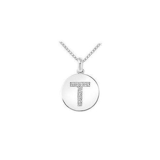 Diamond Disc Initial T Pendant : 14K White Gold - 0.10 CT Diamonds