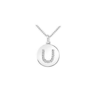 Diamond Disc Initial U Pendant : 14K White Gold - 0.15 CT Diamonds