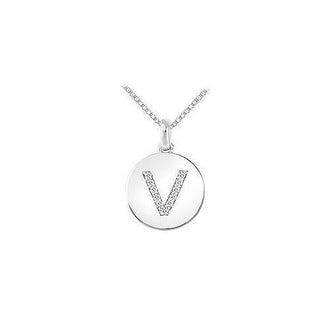 Diamond Disc Initial V Pendant : 14K White Gold - 0.10 CT Diamonds