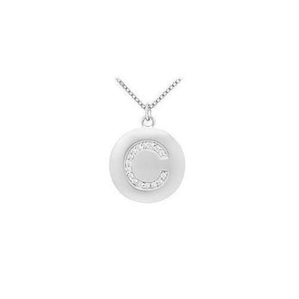 Diamond Initial C Disc Pendant : 14K White Gold - 0.25 CT Diamonds