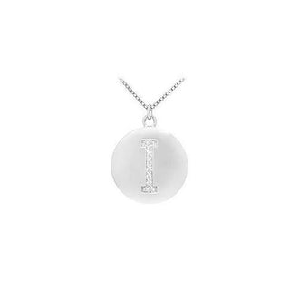 Diamond Initial I Disc Pendant : 14K White Gold - 0.16 CT Diamonds