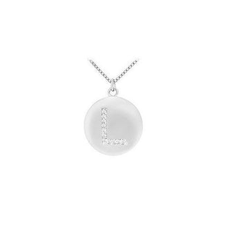 Diamond Initial L Disc Pendant : 14K White Gold - 0.16 CT Diamonds