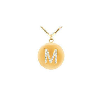 Diamond Initial M Disc Pendant : 14K yellow Gold - 0.33 CT Diamonds