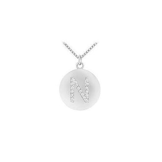 Diamond Initial N Disc Pendant : 14K White Gold - 0.25 CT Diamonds