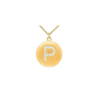 Diamond Initial P Disc Pendant : 14K Yellow Gold - 0.25 CT Diamonds