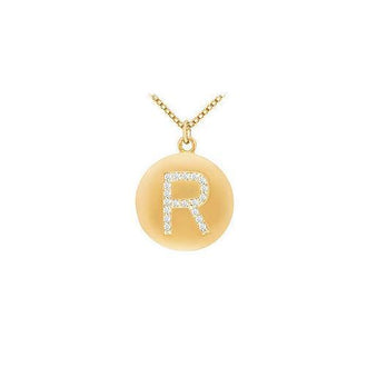 Diamond Initial R Disc Pendant : 14K Yellow Gold - 0.33 CT Diamonds