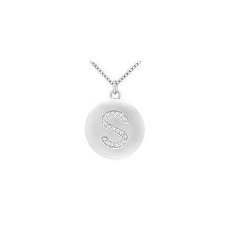 Diamond Initial S Disc Pendant : 14K White Gold - 0.25 CT Diamonds