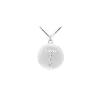 Diamond Initial T Disc Pendant : 14K White Gold - 0.20 CT Diamonds