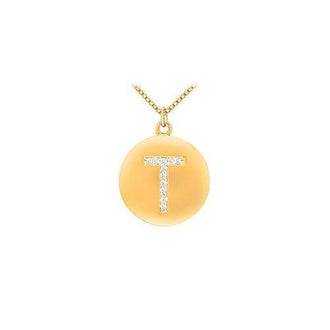 Diamond Initial T Disc Pendant : 14K Yellow Gold - 0.20 CT Diamonds