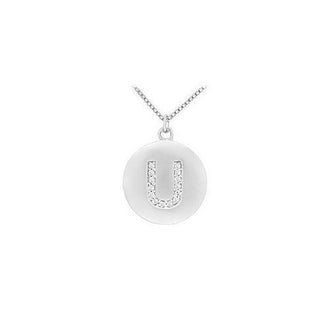 Diamond Initial U Disc Pendant : 14K White Gold - 0.25 CT Diamonds