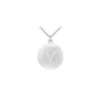 Diamond Initial V Disc Pendant : 14K White Gold - 0.25 CT Diamonds