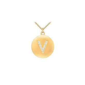 Diamond Initial V Disc Pendant : 14K Yellow Gold - 0.25 CT Diamonds