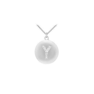 Diamond Initial Y Disc Pendant : 14K White Gold - 0.20 CT Diamonds