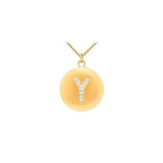 Diamond Initial Y Disc Pendant : 14K Yellow Gold - 0.20 CT Diamonds