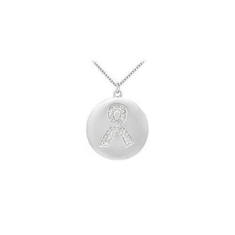 Diamond Breast Cancer Awareness Ribbon Disc Pendant : 14K White Gold - 0.15 CT Diamonds