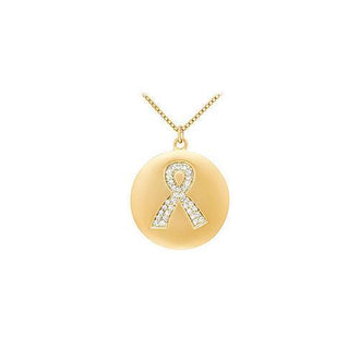 Diamond Breast Cancer Awareness Ribbon Disc Pendant : 14K Yellow Gold - 0.15 CT Diamonds