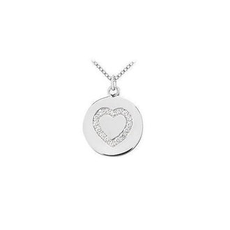 Diamond Heart Disc Pendant : 14K White Gold - 0.15 CT Diamonds