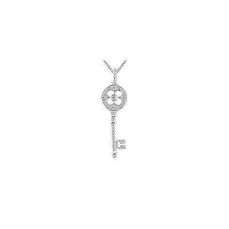 Diamond Floral Key Pendant : 14K White Gold - 0.50 CT Diamonds