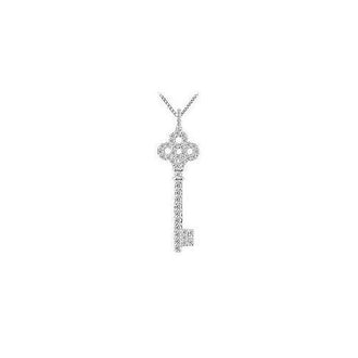 Diamond Antique Key Pendant : 14K White Gold - 0.75 CT Diamonds