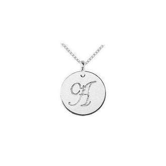 14K White Gold Plain Letter A Script Disc Initial Pendant