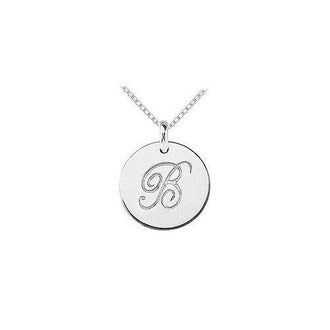 14K White Gold Plain Letter B Script Disc Initial Pendant