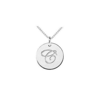 14K White Gold Plain Letter C Script Disc Initial Pendant