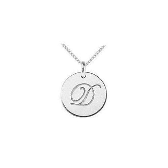 14K White Gold Plain Letter D Script Disc Initial Pendant