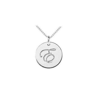 14K White Gold Plain Letter E Script Disc Initial Pendant