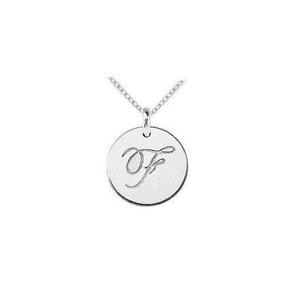 14K White Gold Plain Letter F Script Disc Initial Pendant