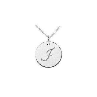 14K White Gold Plain Letter I Script Disc Initial Pendant