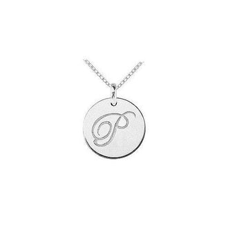 14K White Gold Plain Letter P Script Disc Initial Pendant