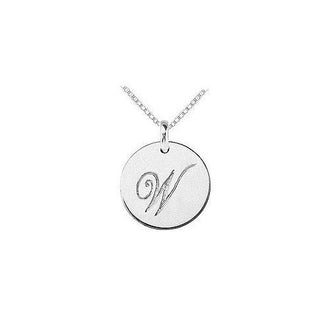 14K White Gold Plain Letter W Script Disc Initial Pendant