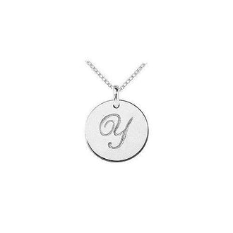 14K White Gold Plain Letter Y Script Disc Initial Pendant