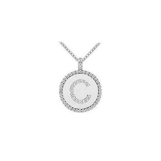 Diamond Initial C Disc Pendant : 14K White Gold - 0.55 CT TGW