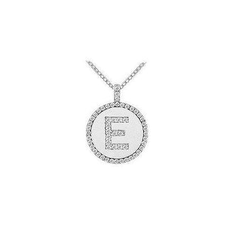 Diamond Initial E Disc Pendant : 14K White Gold - 0.55 CT TGW