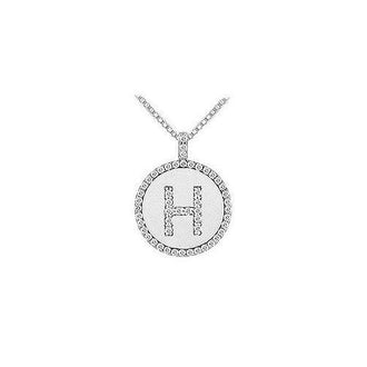 Diamond Initial H Disc Pendant : 14K White Gold - 0.55 CT TGW