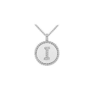 Diamond Initial I Disc Pendant : 14K White Gold - 0.50 CT TGW