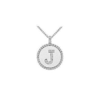 Diamond Initial J Disc Pendant : 14K White Gold - 0.50 CT TGW