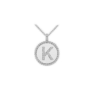 Diamond Initial K Disc Pendant : 14K White Gold - 0.55 CT TGW