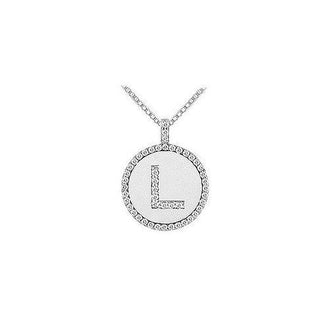 Diamond Initial L Disc Pendant : 14K White Gold - 0.50 CT TGW