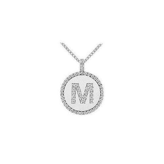 Diamond Initial M Disc Pendant : 14K White Gold - 0.65 CT TGW