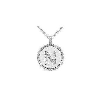 Diamond Initial N Disc Pendant : 14K White Gold - 0.60 CT TGW