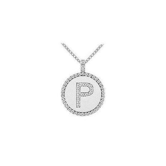 Diamond Initial P Disc Pendant : 14K White Gold - 0.55 CT TGW