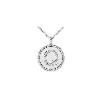 Diamond Initial Q Disc Pendant : 14K White Gold - 0.60 CT TGW