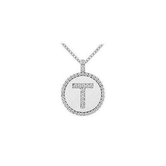 Diamond Initial T Disc Pendant : 14K White Gold - 0.50 CT TGW